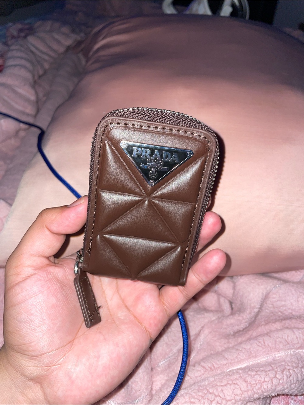 Prada Brown Quilted Leather coin pouch / card holder